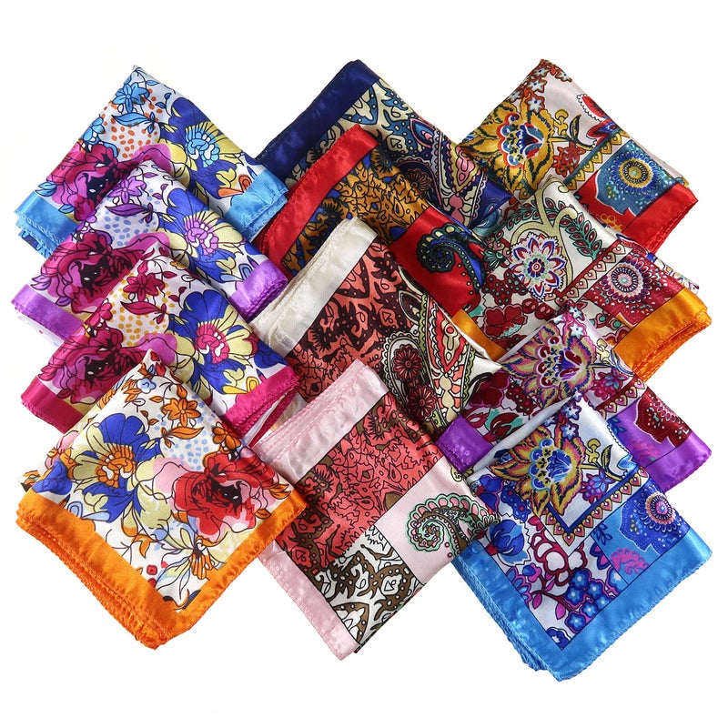 LilMents 12 Mixed Designs Small Square Satin Womens Neck Head Scarf Scarves Bundle Lot Set (Set J) - Image 2